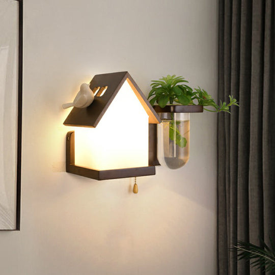 Ivory Glass Geometric Wall Bedside Sconce with Plant Container