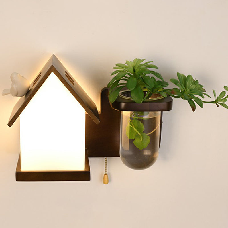 Ivory Glass Geometric Wall Bedside Sconce with Plant Container