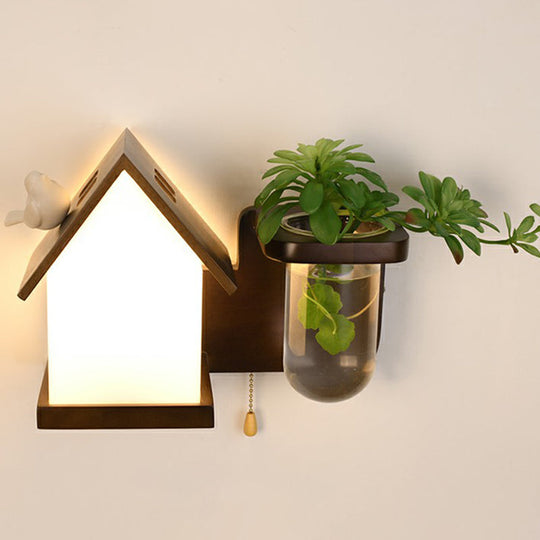 Ivory Glass Geometric Wall Bedside Sconce with Plant Container