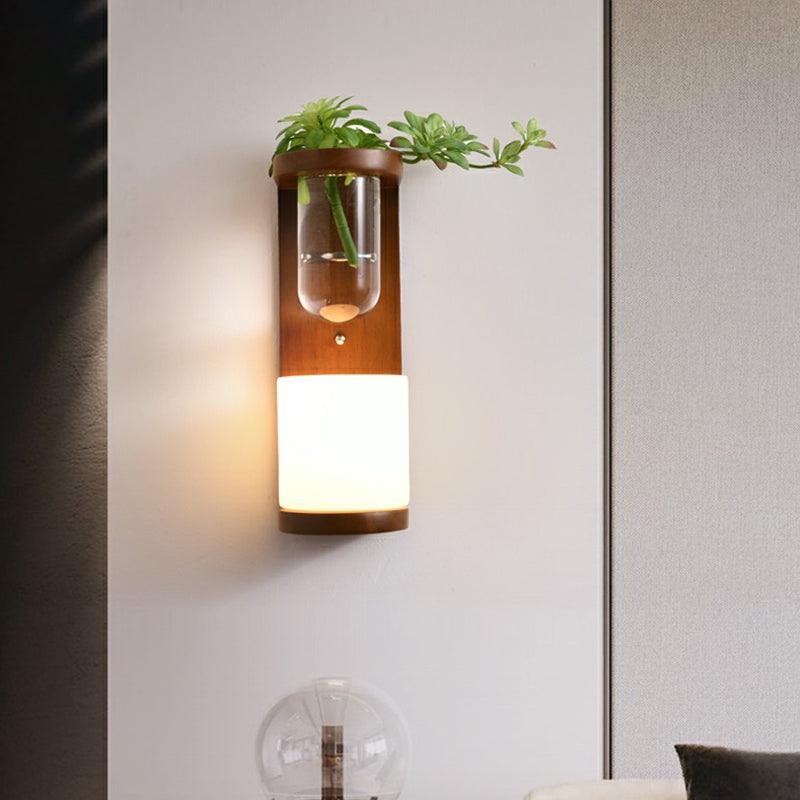 Ivory Glass Geometric Wall Bedside Sconce with Plant Container