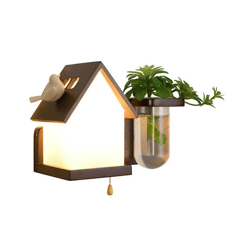 Ivory Glass Geometric Wall Bedside Sconce with Plant Container