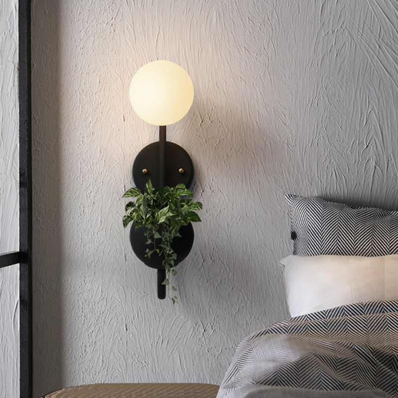 Modern Milk Glass Wall Sconce with Storage Bowl for Ball Study Room Reading