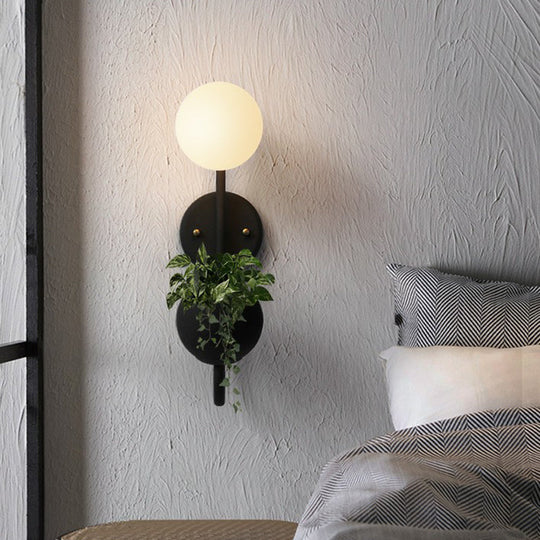 Modern Milk Glass Wall Sconce with Storage Bowl for Ball Study Room Reading