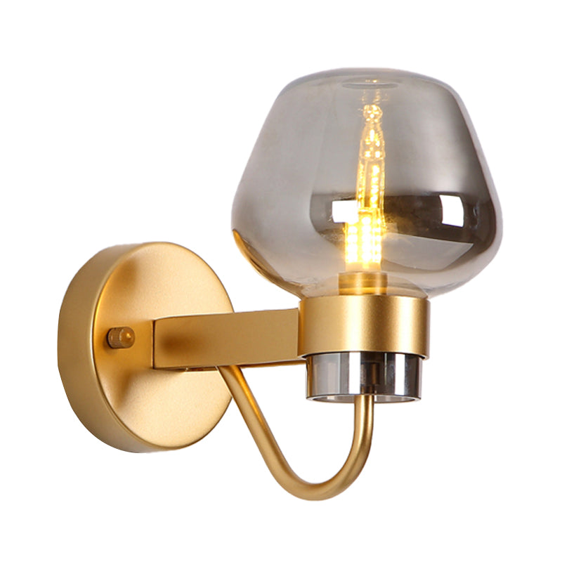 1 Bulb Jar Sconce Lamp - Clear/Amber/Smoke Gray Glass Wall Lighting for Bedside