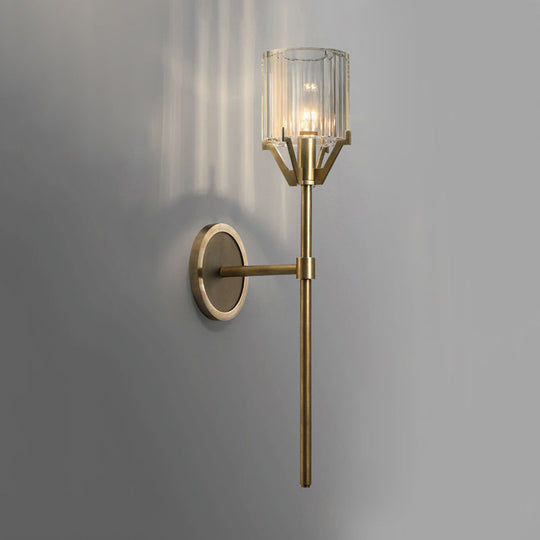 Traditional Gold Arm Sconce Light for Hallway - 1 Head Metal Wall Fixture