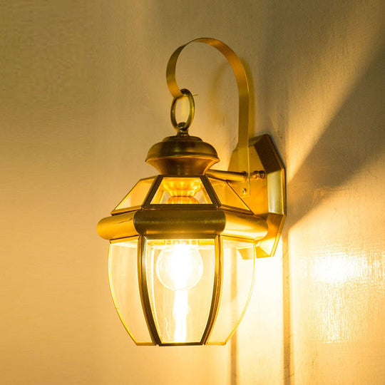 1-Bulb Traditional Clear Glass Wall Sconce Lamp in Black/Brass for Bedside Lighting