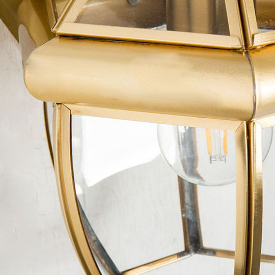 1-Bulb Traditional Clear Glass Wall Sconce Lamp in Black/Brass for Bedside Lighting