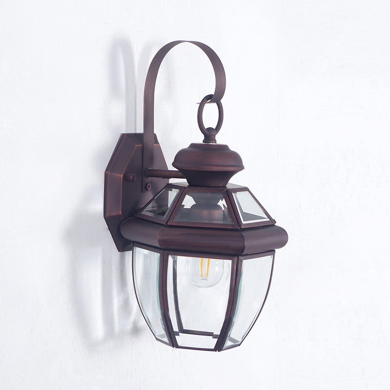 1-Bulb Traditional Clear Glass Wall Sconce Lamp in Black/Brass for Bedside Lighting