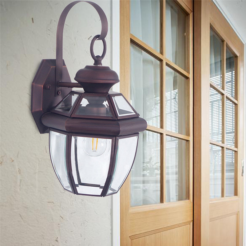 1-Bulb Traditional Clear Glass Wall Sconce Lamp in Black/Brass for Bedside Lighting