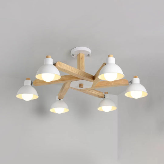 Modern Nordic Chandelier - Rotatable Wood Ceiling Light with 6 Lights in White for Living Room