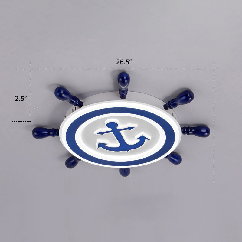Blue LED Flushmount Ceiling Lamp for Kids Room with Cartoon Ship Rudder Design