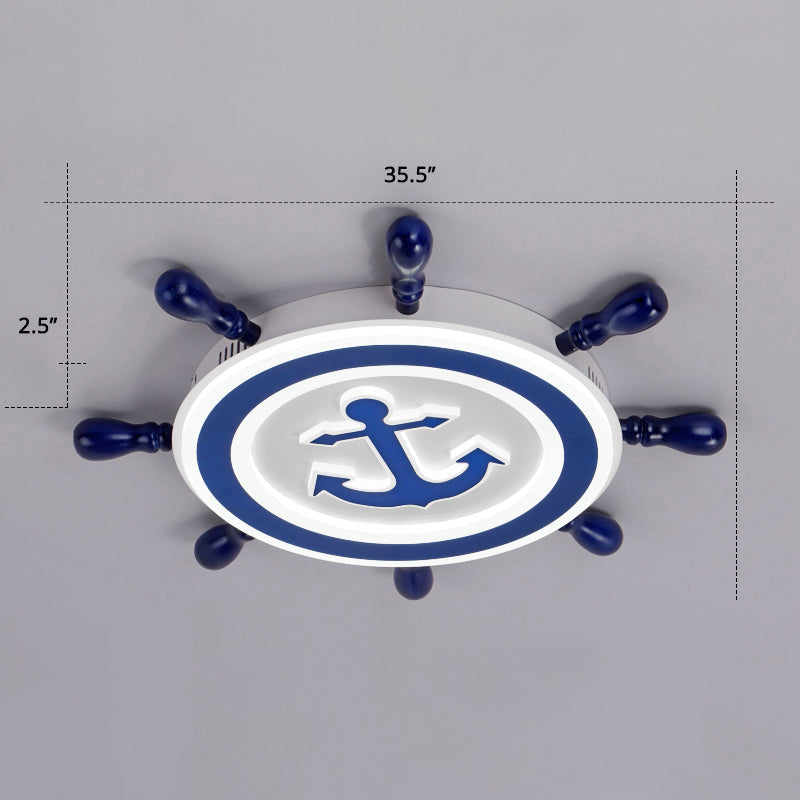 Blue LED Flushmount Ceiling Lamp for Kids Room with Cartoon Ship Rudder Design