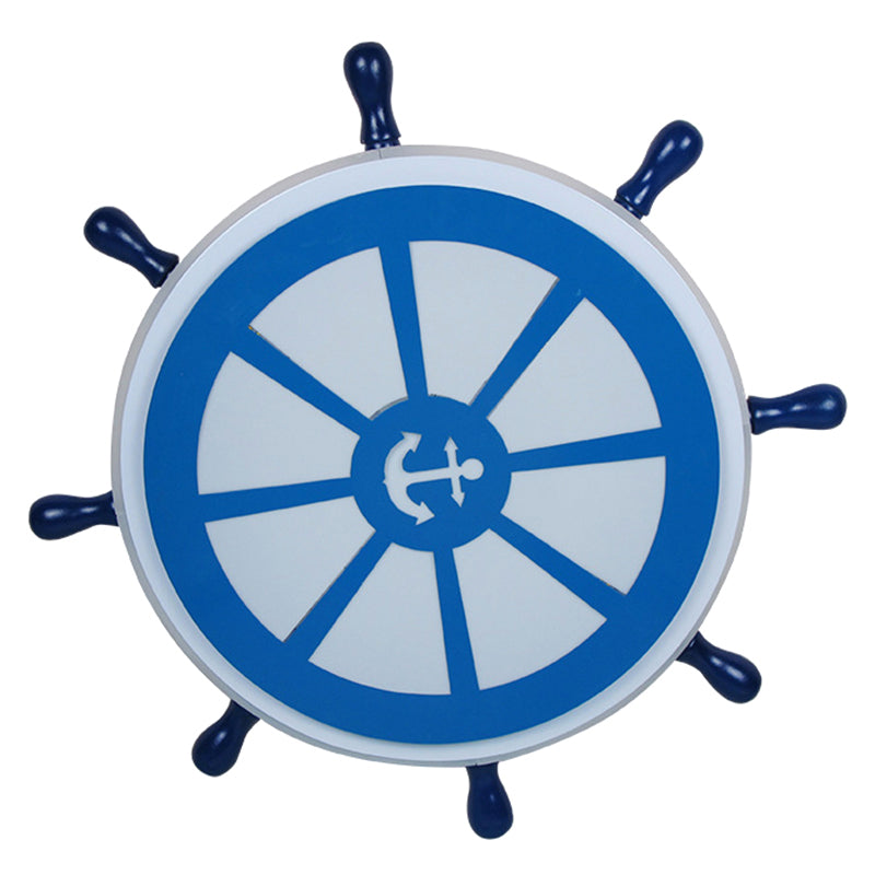 Blue Metal Flush Mount LED Ceiling Light for Boys Bedroom - Rudder Design, Ideal for Kids