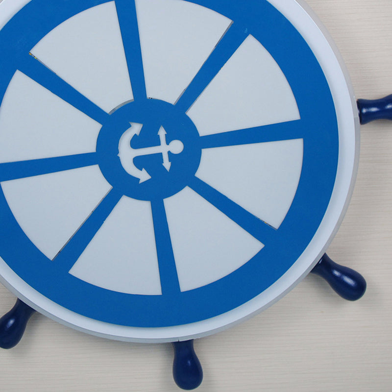 Blue Metal Flush Mount LED Ceiling Light for Boys Bedroom - Rudder Design, Ideal for Kids