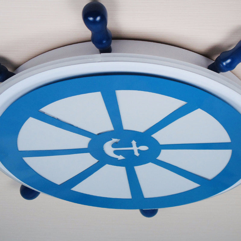 Blue Metal Flush Mount LED Ceiling Light for Boys Bedroom - Rudder Design, Ideal for Kids