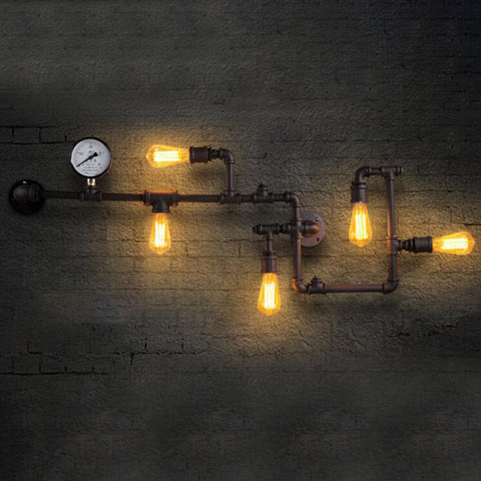 Steampunk Style Piping Wall Lamp with 5 Bulbs for Restaurants