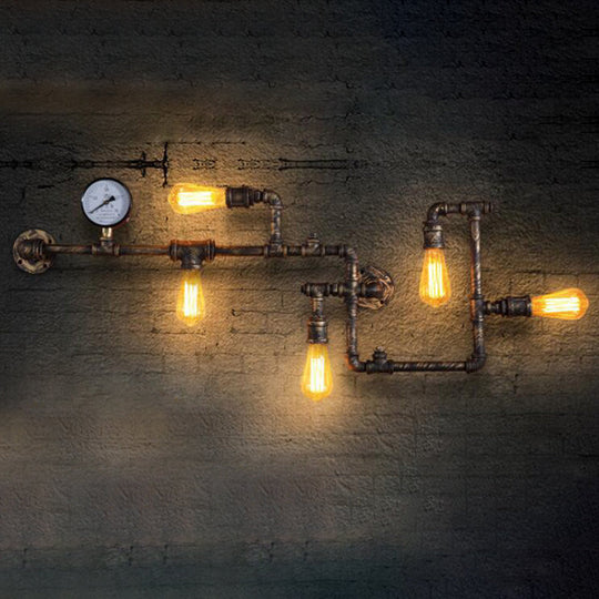 Steampunk Style Piping Wall Lamp with 5 Bulbs for Restaurants