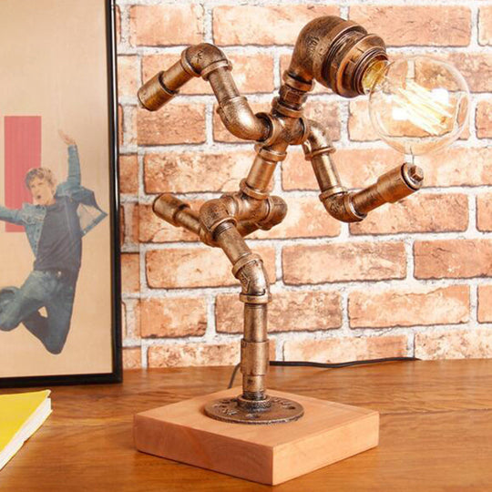 Steampunk-Inspired Bronze Table Lamp - Iron Runner Head Nightstand Light for Bedroom