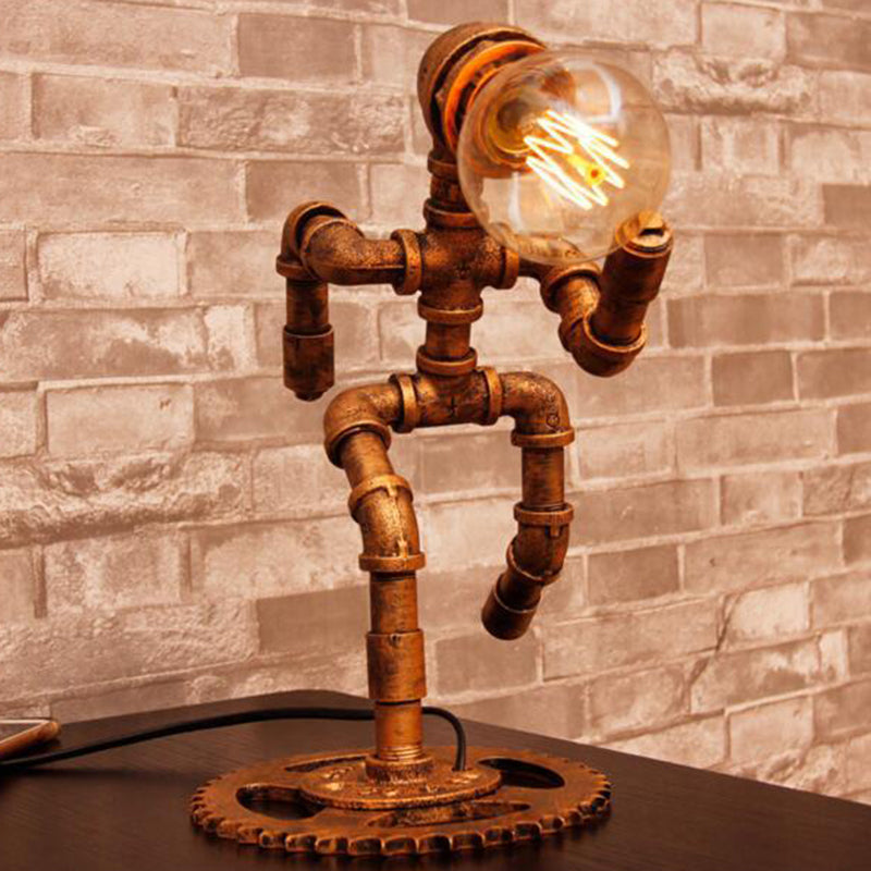 Steampunk-Inspired Bronze Table Lamp - Iron Runner Head Nightstand Light for Bedroom
