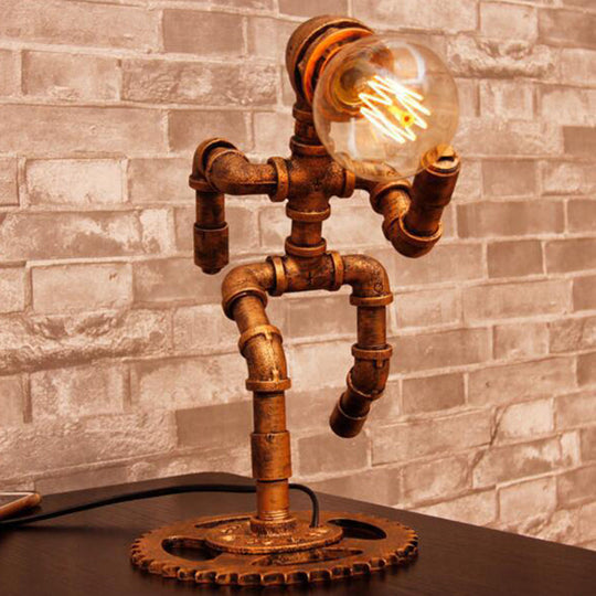 Steampunk-Inspired Bronze Table Lamp - Iron Runner Head Nightstand Light for Bedroom