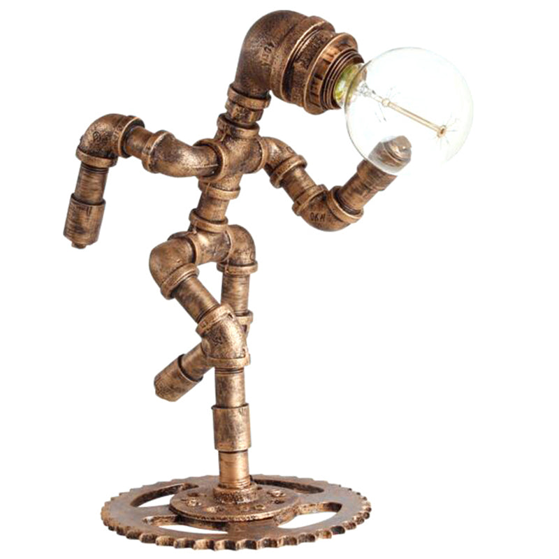 Steampunk-Inspired Bronze Table Lamp - Iron Runner Head Nightstand Light for Bedroom