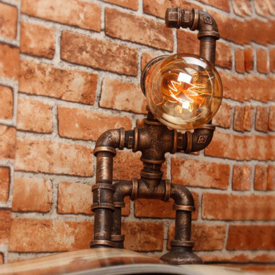 Industrial Robot Table Lamp - Bronze Iron Night Light for Bedroom