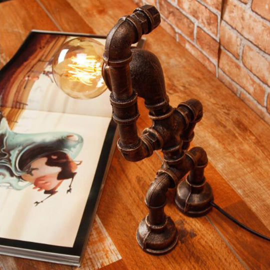 Industrial Robot Table Lamp - Bronze Iron Night Light for Bedroom