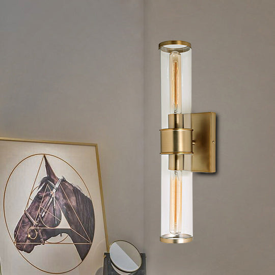 Traditional Clear Glass Tube Wall Lamp with 2 Bulbs - Brass/Chrome Sconce for Bedside