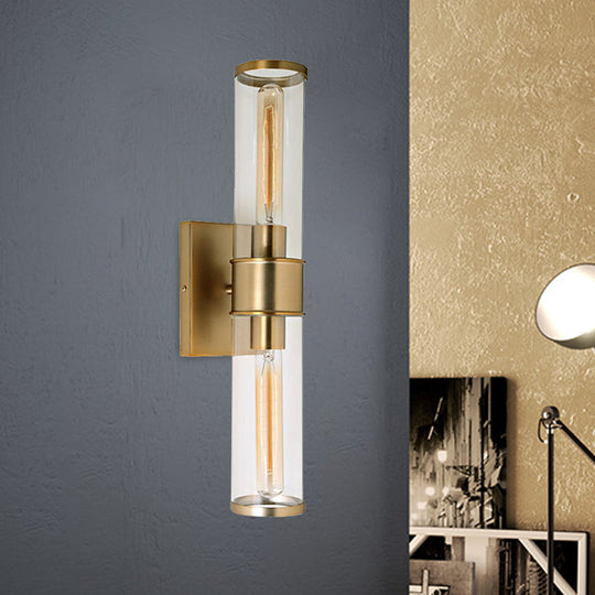 Traditional Clear Glass Tube Wall Lamp with 2 Bulbs - Brass/Chrome Sconce for Bedside