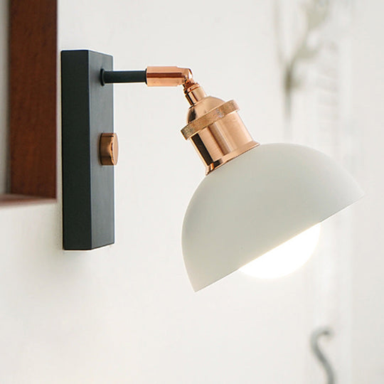 Rotatable Industrial Reading Lamp with Metal Bowl Shade for Bedside Wall