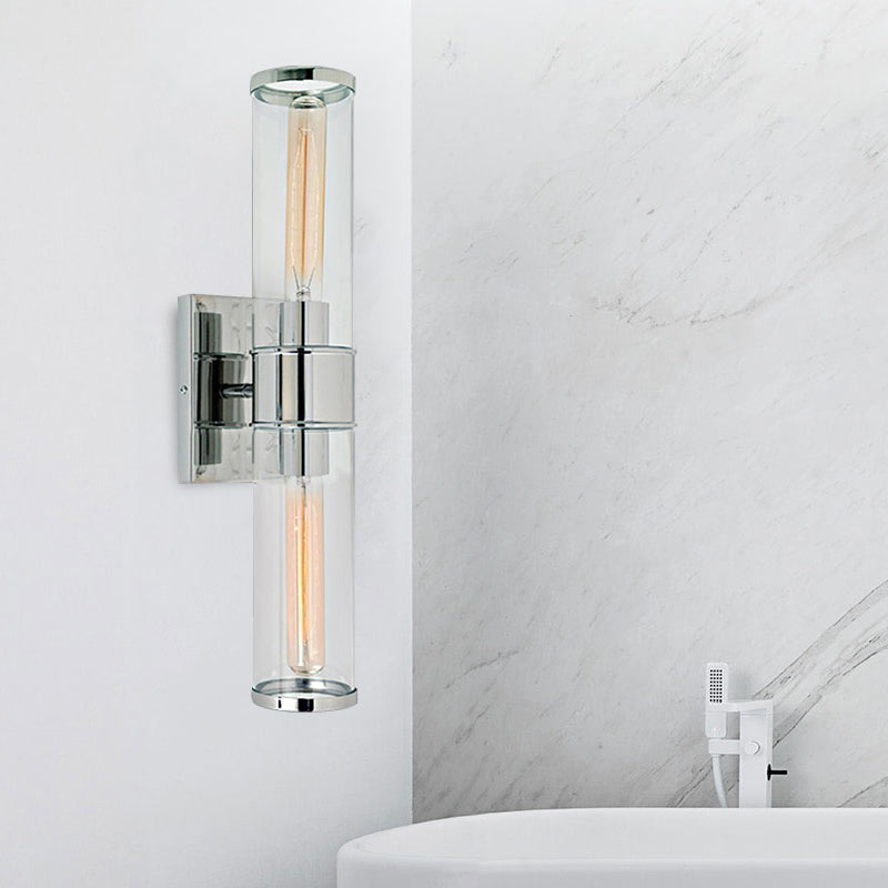 Traditional Clear Glass Tube Wall Lamp with 2 Bulbs - Brass/Chrome Sconce for Bedside