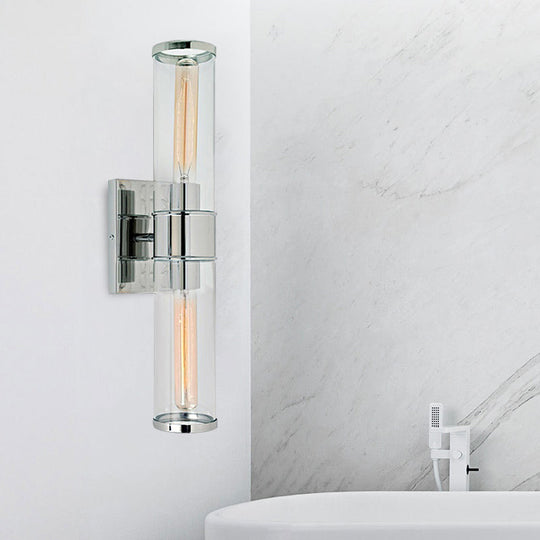Traditional Clear Glass Tube Wall Lamp with 2 Bulbs - Brass/Chrome Sconce for Bedside