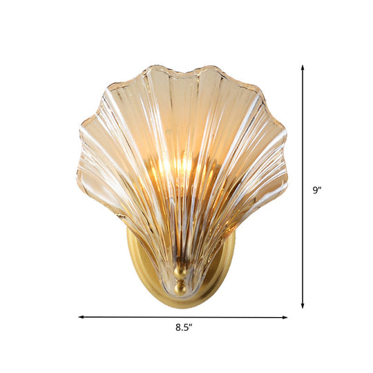 Scalloped Clear Glass Wall Mount Light with Brass Finish