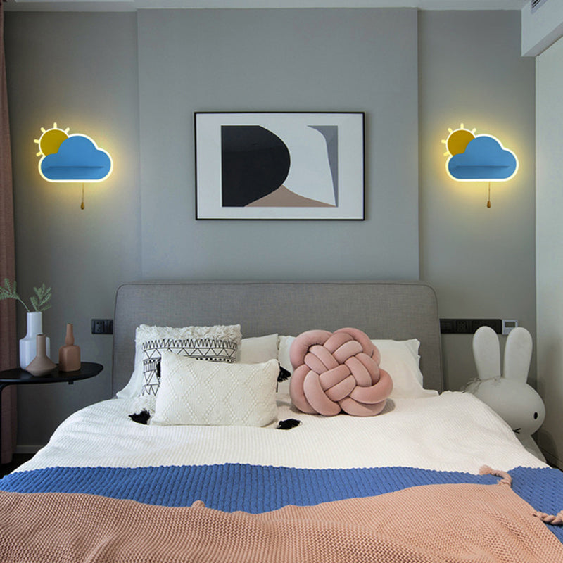 Kids Sunrise Wall Lamp: Colorful Acrylic LED Sconce Light for Bedroom, with Pull Chain Switch