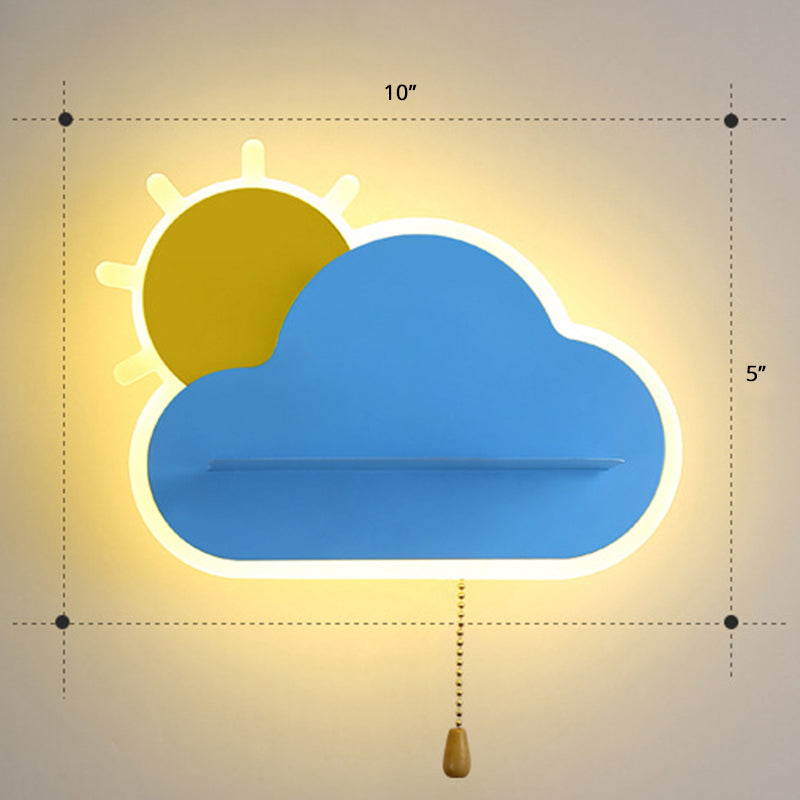 Kids Sunrise Wall Lamp: Colorful Acrylic LED Sconce Light for Bedroom, with Pull Chain Switch