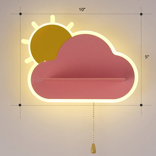 Kids Sunrise Wall Lamp: Colorful Acrylic LED Sconce Light for Bedroom, with Pull Chain Switch