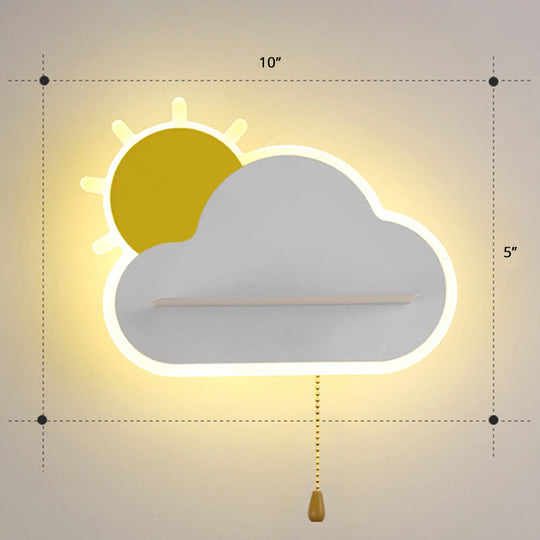 Kids Sunrise Wall Lamp: Colorful Acrylic LED Sconce Light for Bedroom, with Pull Chain Switch
