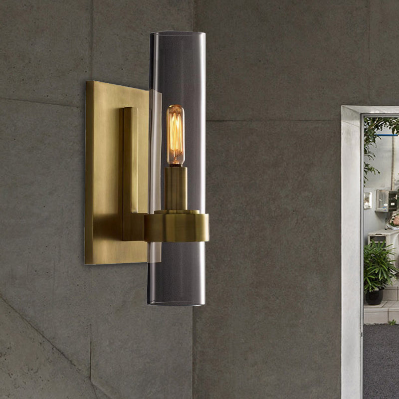 Traditional Cylinder Glass Sconce Light - 2.5"/5" Wide Wall Lamp for Stairs with Black/Brass Finish