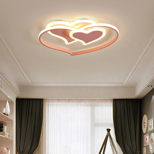 Nordic Aluminum Heart Shaped Flush Mount Ceiling Light, Pink - Ideal for Girls' Room
