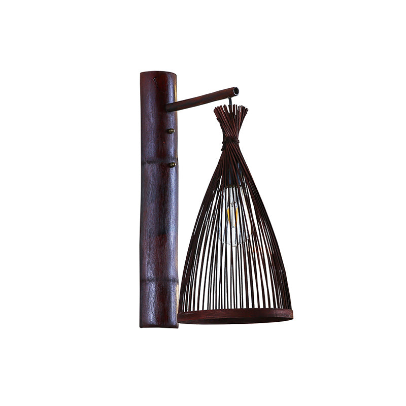 Conic Bamboo Wall Lamp - Dark Brown, 1 Head Wall Mounted Light for Kitchen