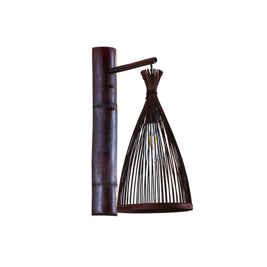 Conic Bamboo Wall Lamp - Dark Brown, 1 Head Wall Mounted Light for Kitchen