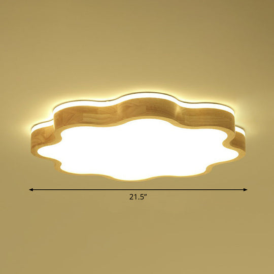 Wood LED Floral Flush Mount Ceiling Light for Bedroom
