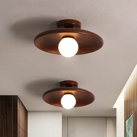 Minimalist Wooden Flush Mount Ceiling Lamp- Shallow Bowl Shape, 1 Head- Perfect for Aisles