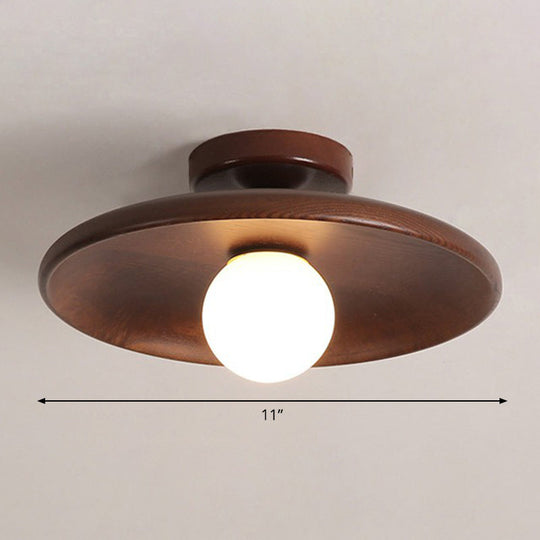 Minimalist Wooden Flush Mount Ceiling Lamp- Shallow Bowl Shape, 1 Head- Perfect for Aisles