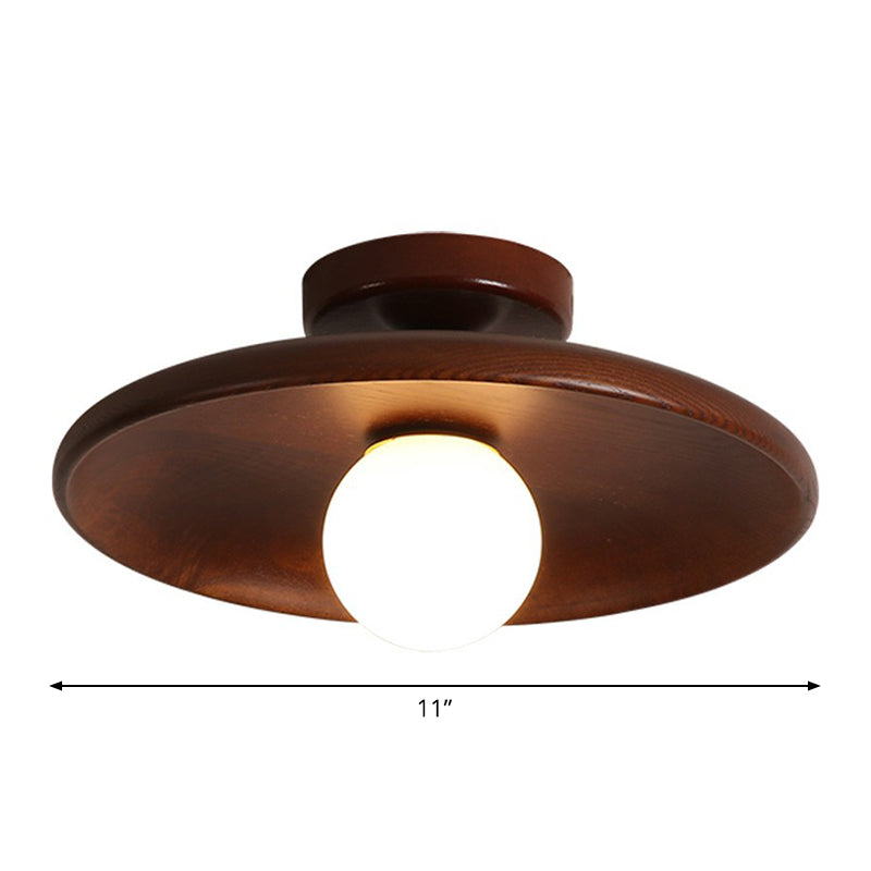 Minimalist Wooden Flush Mount Ceiling Lamp- Shallow Bowl Shape, 1 Head- Perfect for Aisles