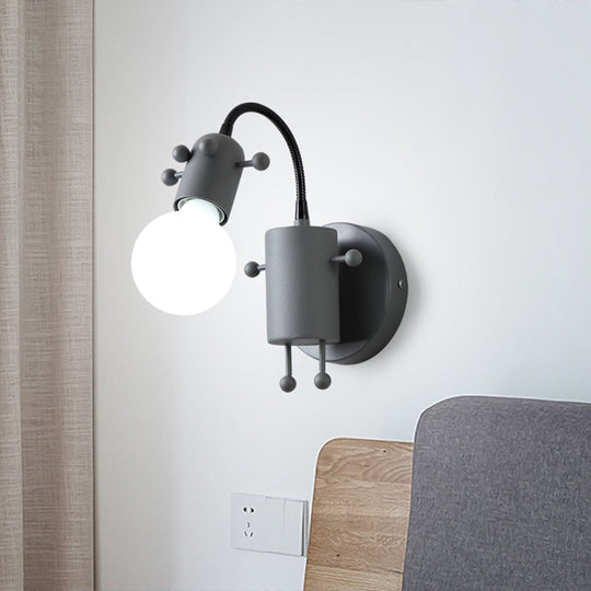 Flexible Giraffe Kids Bedside Wall Light: Metal Cartoon Reading Lamp with Bare Bulb Design