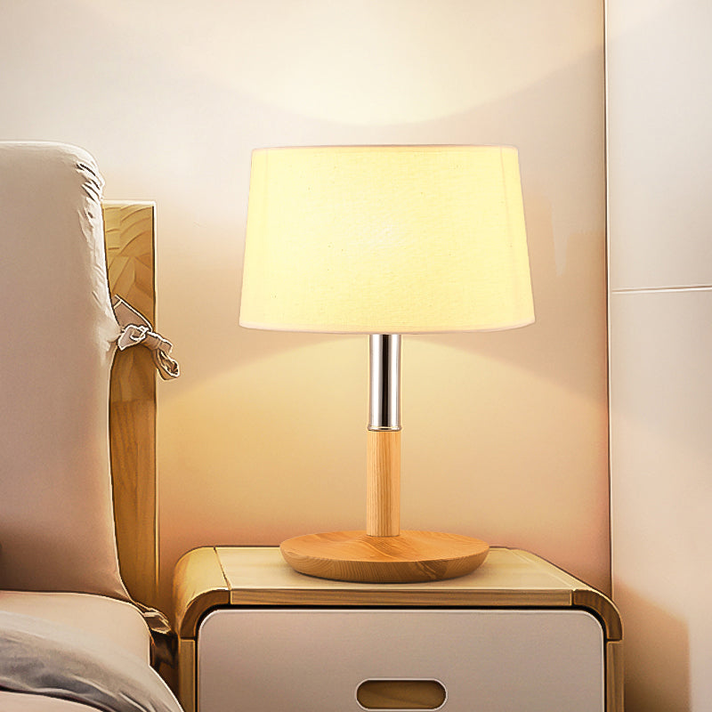Simplicity Shaded Table Lamp: Fabric Shade, 1-Light Night Light for Bedroom with Wooden Base