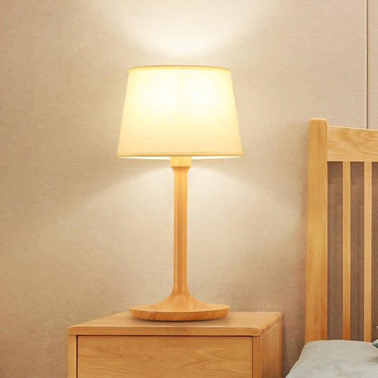 Simplicity Shaded Table Lamp: Fabric Shade, 1-Light Night Light for Bedroom with Wooden Base