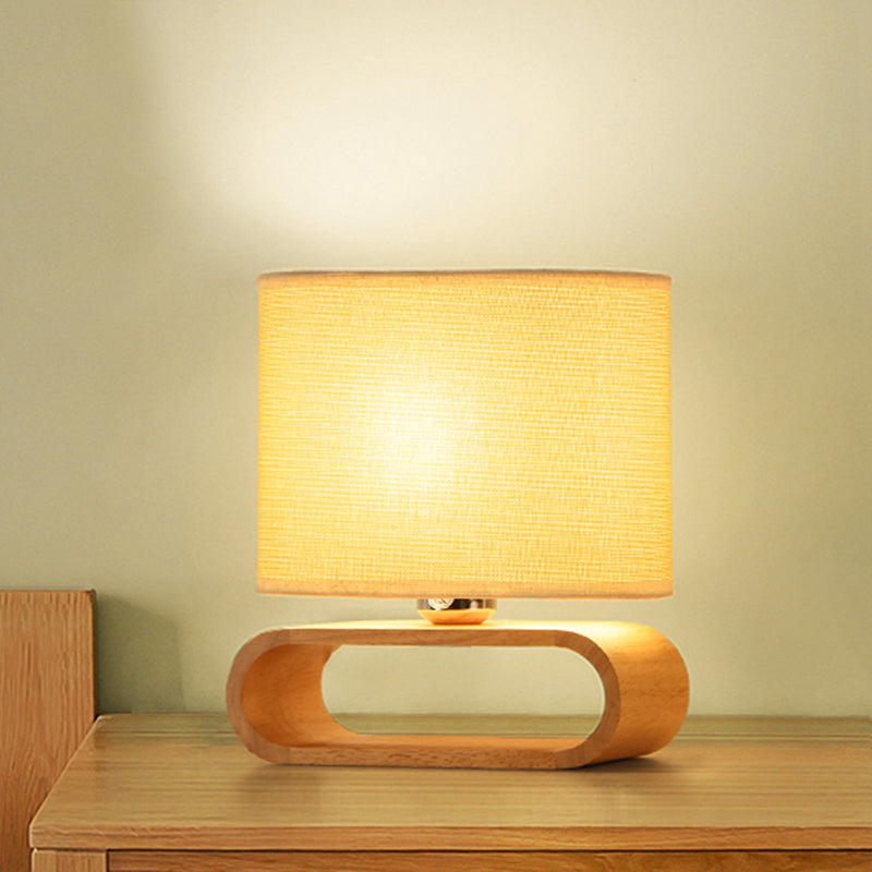 Simplicity Shaded Table Lamp: Fabric Shade, 1-Light Night Light for Bedroom with Wooden Base