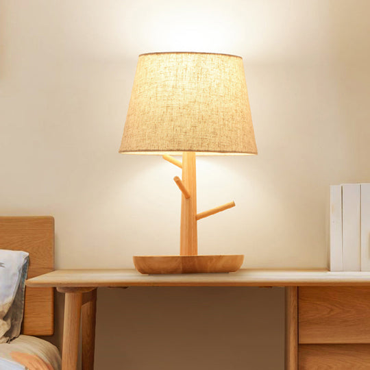 Simplicity Shaded Table Lamp: Fabric Shade, 1-Light Night Light for Bedroom with Wooden Base